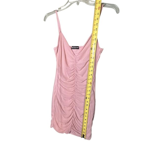PRETTYLITTLETHING Dress Womens US 2 Pink Ruched Bodycon Mini Party Club V Neck - Picture 5 of 11